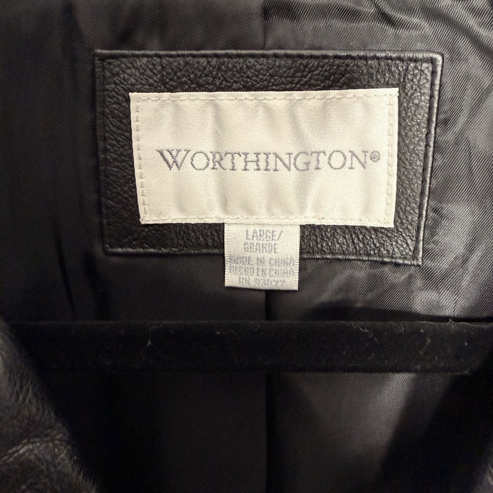 Vintage Worthington Women's Leather Jacket Size Large Black Zip Front Pockets - Picture 6 of 12